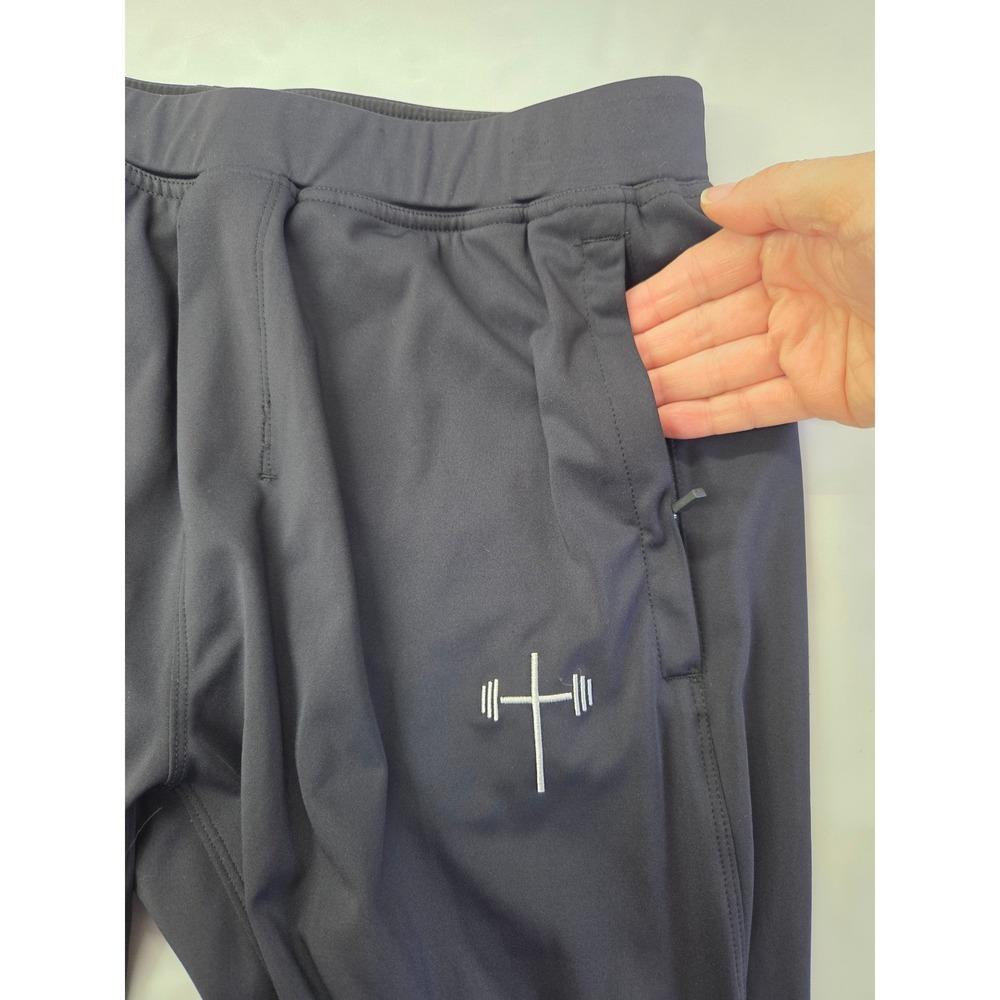 Holstrength Mens Black Active Joggers Zipper Ankle L Christian Gym Clothing - Picture 5 of 12